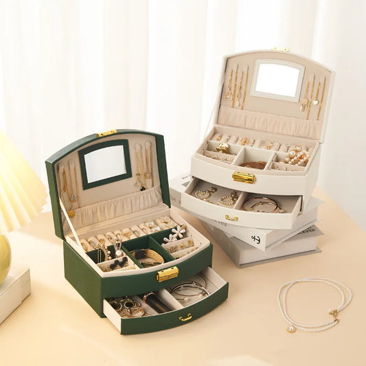 Luxury Leather Jewelry Box with Multi-Layer Drawers – Portable Jewelry Organizer Case | Naturalbuilthome