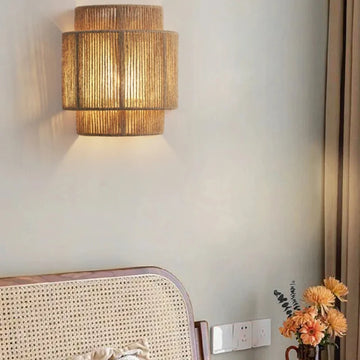 Retro Rattan Weaving Wall Lamp Shade LED E27 Chinese Design Hemp Rope Wall Sconces for Home Living Room Decor Lighting Fixtures