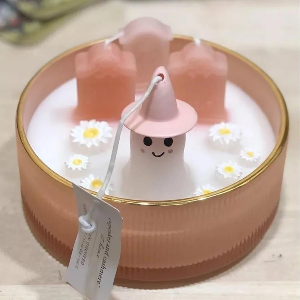 Halloween Pink Ghost Candle Modern Art Simulation Craft Cartoon Candle Home Bedroom Living Room Candlestick Decoration New