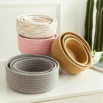 Cotton Thread Woven Basket Multifunctional Kids Toys Storage Desktop Sundries Organize Cosmetics Finishing Container