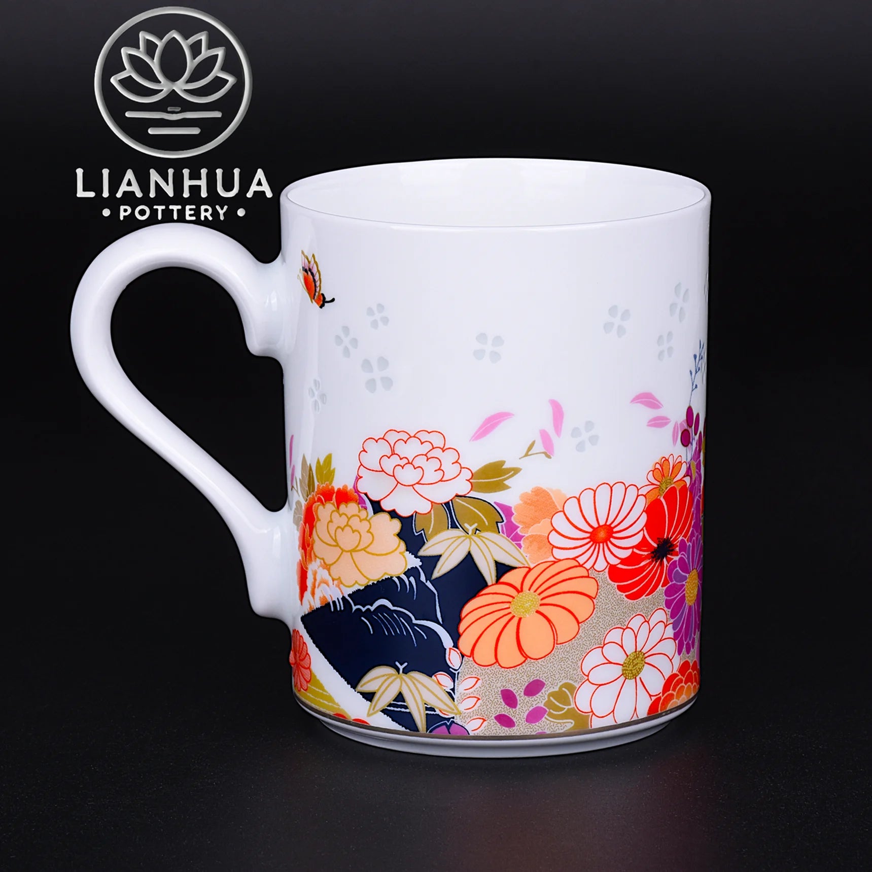 LIANHUA POTTERY Linglong Porcelain Mug 350ml Handcrafted Garden Design Drinkware Luxury Wedding Anniversary and Birthday Gift