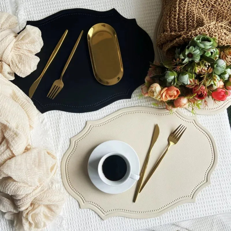 1/4/6PCS Faux Leather Oval Shaped Placemats Nordic Cream Tableware Mats Luxury Insulated Coffe Table Mat Cafe Pad 식탁매트 Салфетки