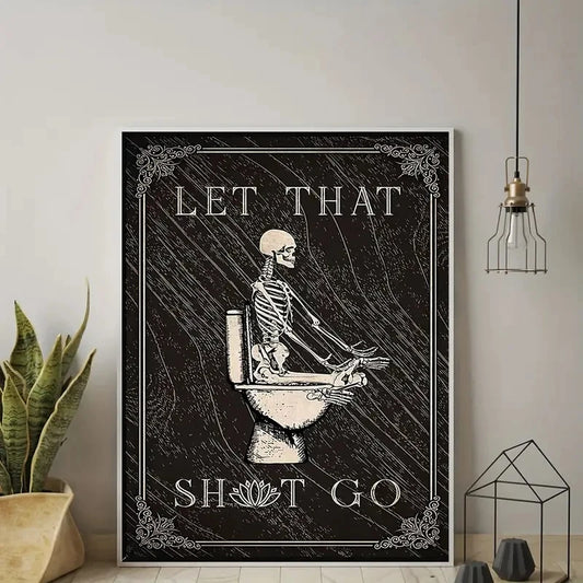 Black Retro Skeleton in The Toilet Canvas Prints I Hope Everything Is Fine Wall Art Poster for Bathroom Home & Halloween Decor