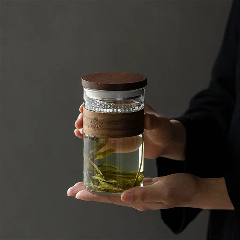Heat Resistant Glass Tea Cup with Filter Chinese Kung Fu Tea Set Puer Flower Tea Mugs Household Transparent Convenient Teaware