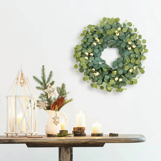 60cm Christmas Wreath Green Decoration Artifical Leaves Navidad Party Wall Door Window Fireplace Staircase Garden Wreath 2024