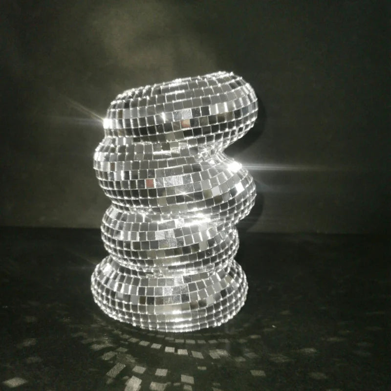 Small Sliver Disco Ball Vase Flower Planter Pot Table Decor Sculpture Table Centerpiece Home Decor Unique Housewarming Gift