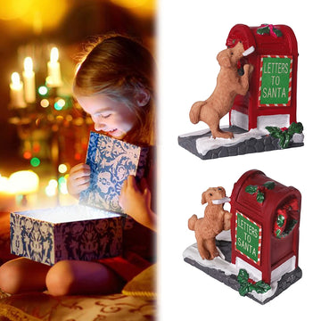 Santa Mailbox Villages Sets Santa Mailbox with Little Dog Sculpture Tabletop Christmas Mailbox Figurine for Christmas Decoration