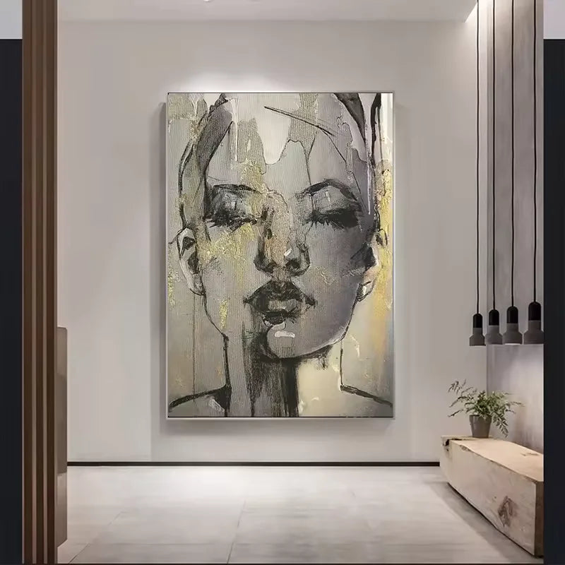 Black and golden Face Women Canvas Paintings Modern women Portrait Posters and Print Wall Art Picture for Living Room Wall Decor