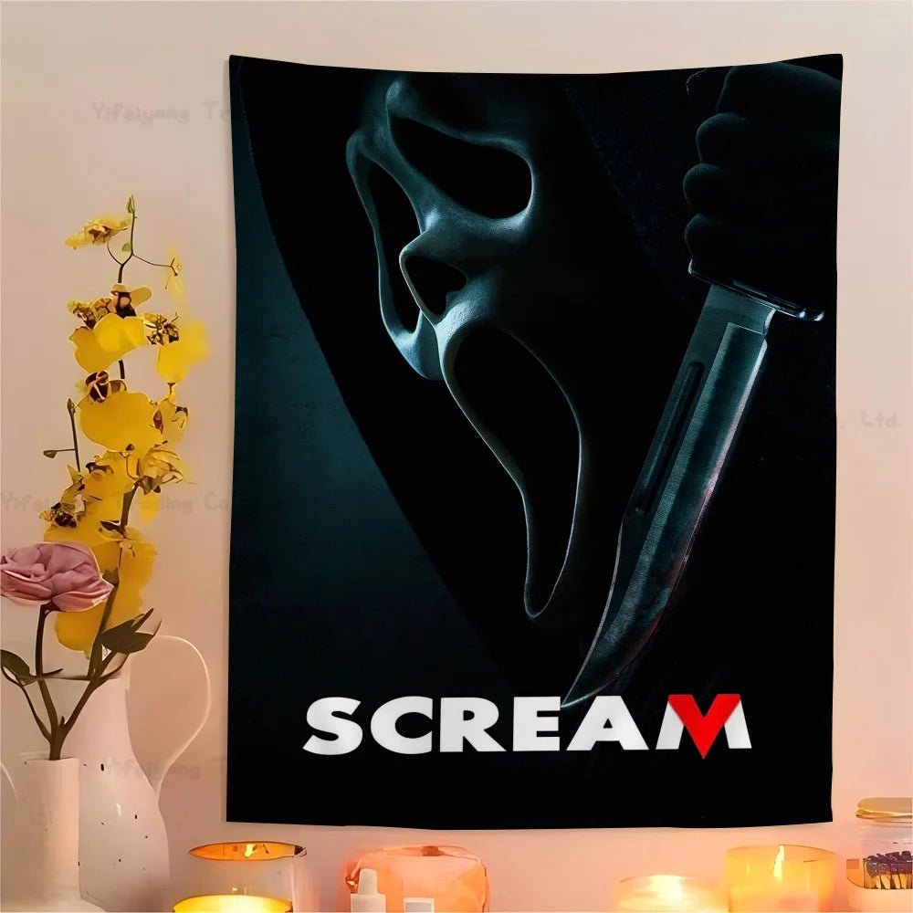 VIKEMA Scream Phantom Tapestry Ghost Mask Blood Blade Scare Secret Haunted House Halloween Party Living Room Room Decoration