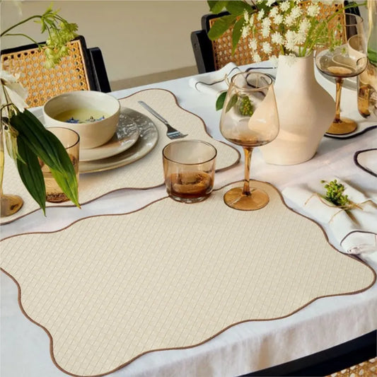 Dining Rectangular Lace Decorative Edge Kitchen Solid Place Mat Nordic Waterproof Oil-Proof Heat-Resistant Table Mats