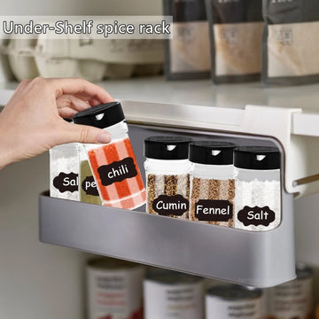 1 Set Spice Rack Organizer with 6/12pcs Plastic Spice Bottles for Under Shelf Kitchen Cabinet Storage Seasoning Containers