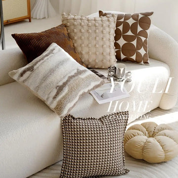 High-Grade French Coffee Brown Pillow Case Wabi-Sabi Wind Pillow Cover Modern Simple Living Room Homestay Sofa Bed Cushion Cover