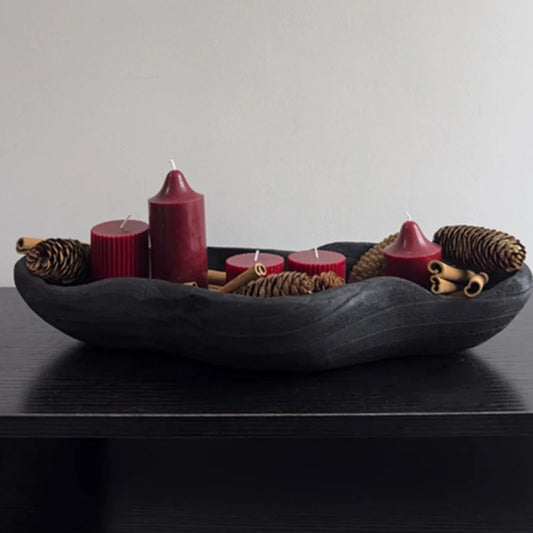 Wood Black Storage Tray Desktop Decorative Kitchen Storage Organizer Accessories Retro Ornament Storage Container Fruit Bowls