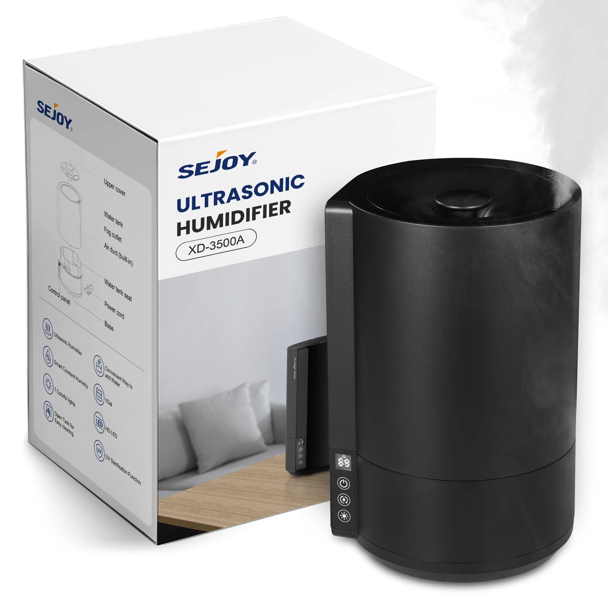 Sejoy Air Humidifier 4L Large Capacity Home Humidifier Plant Mist Aroma Diffuser,with Control Timer,3 Adjustabel Mist,7 Colors