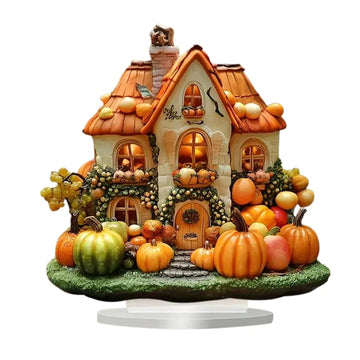 Thanksgiving Table Decor 2D Flat Pumpkin Village House Desk Decorations Fall Table Centerpiece for Home Farmhouse Holiday Party