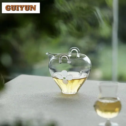 300ml Handmade Flower Bud Glass Tea Pitcher Pour Tea Sharing Pot Cha Hai Dispenser Justice Cup Puer Fair Mug Cafes Accessories