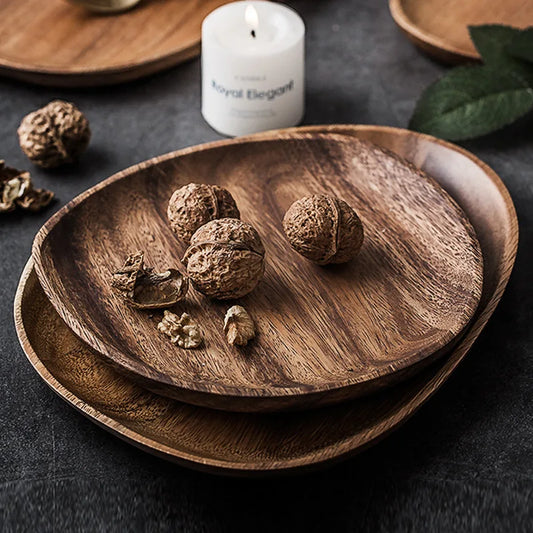 Wooden Tea Coffee Tray Irregular Solid Wood Dinner Plates Decorative Bread Snack Cake Food Dish Trays Tableware Home Decoration