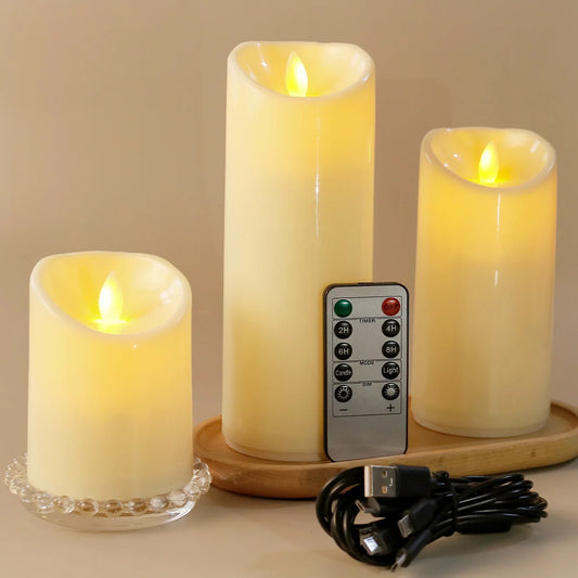 Remote LED Pillar Candle USB-C Rechargeable Atmosphere Light & Timer For Wedding Party Yellow LED Bedside Night Lamp Tealight