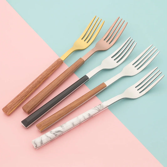 24/30pcs Wooden Handle Cutlery Set – Stainless Steel Flatware with Imitation Wood Handles | Elegant Dinnerware | NaturalBuiltHome