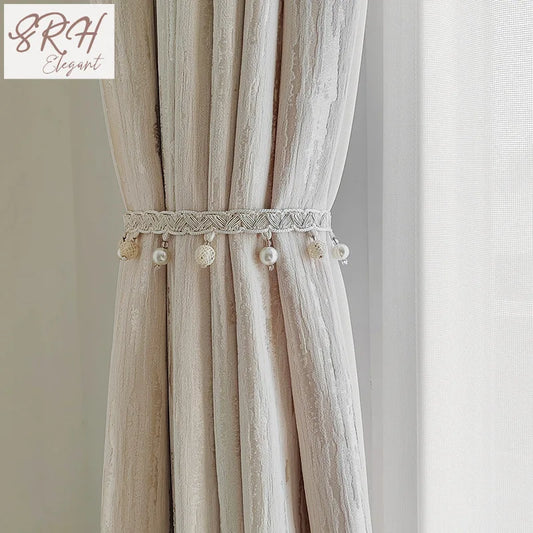 French Beige Blackout Curtains for Living Room Bedroom Cream High-precision Jacquard Chenille Curtain Blackout Custom Tulle