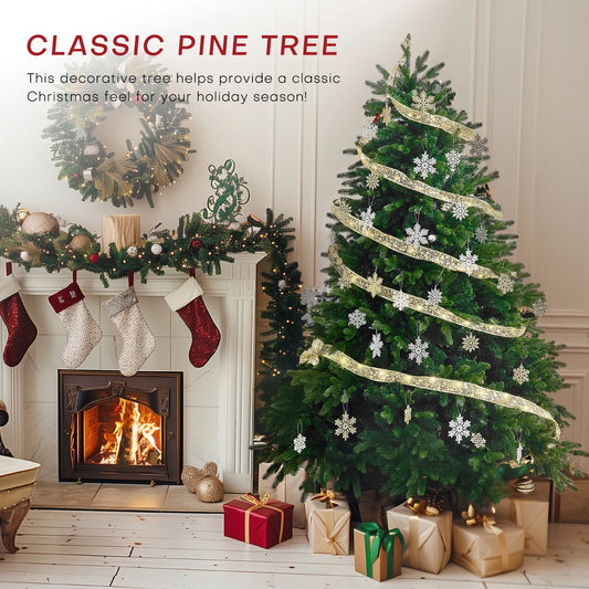Redlife 6 ft Artificial Christmas Tree Fireproof Eco-friendly PVC PE Easy Assembly w/ Double Cross Metal Stand & 1,471 branches