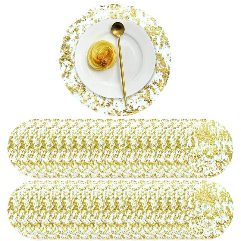13-inch Disposable Gold Placemats, Metal Round Gold Foil Mesh, Create A Sense of Table Ceremony,Holiday Parties, Weddings