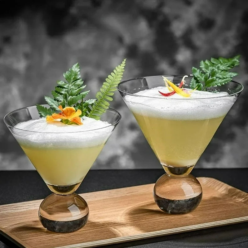 Japanese Style Martini Glass Cup Beaded Short Foot Cocktail Glasses Cups Creative Ball Bottom Martini Cup Juice Cold Drink Cups