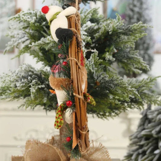 Christmas Fabric Rattan Pendant Old Man Snowman Elk Vine Ring Pendant Rattan Wreath Ornaments Festive Party Decorations Widgets