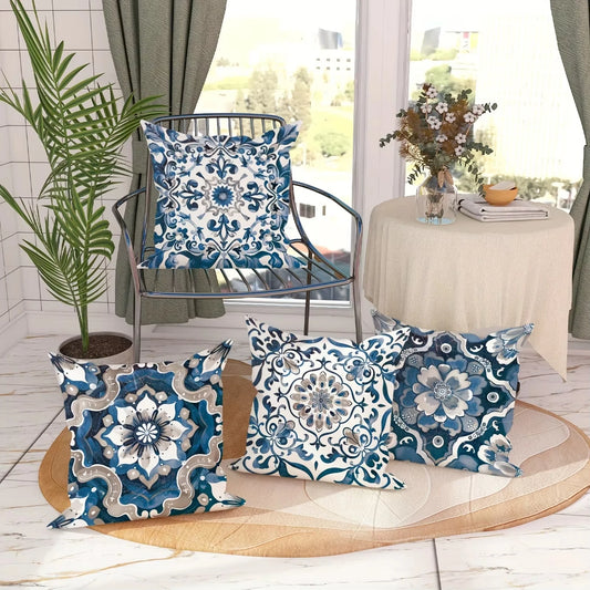 Retro Pattern Nordic Style Blue and White Pillowcase Cushion Cover Home Festival Sofa Living Room Car Decoration with Zipper