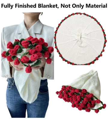 Finished Rose Blanket Bouquet Rose Flowers Handmade Crochet Acrylic Fuzzy Sweater Bed Couch Mother's Day Gift For Mum Blanket