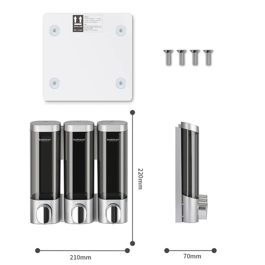 Triple Liquid Soap Dispensers Shower Gel 300ml*3 Chamber Wall Mount Gel Lotion Bathroom hotel plastic Manual shampoo dispenser
