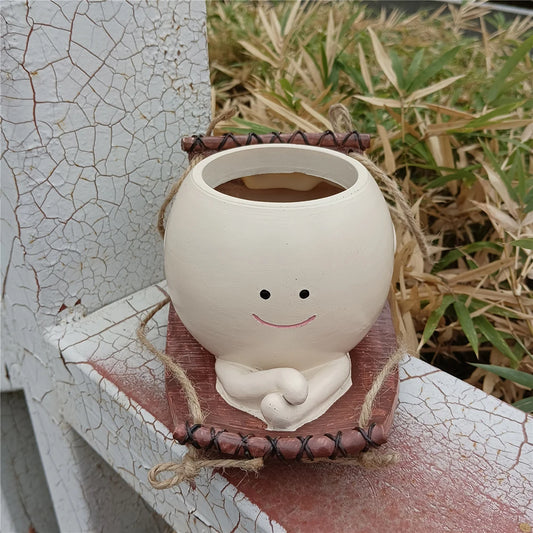 Swing Smile Face Planter Resin Cute Plant Succulent Pots Creative Smile Face Flower Container for Indoor Outdoor Plant