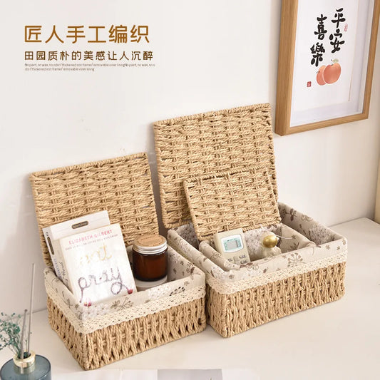 Fabric Storage Basket  Desktop Woven Storage Basket Stackable Sundries Organizer Household Rattan Woven Storage Basket