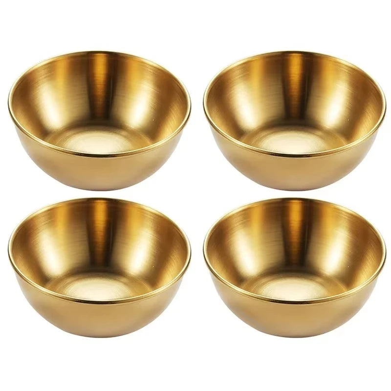 4pcs 2pcs Stainless Steel Golden Sauce Dishes Appetizer Seasoning Serving Dishes Sets Tray Spice Plates Kitchen Tableware