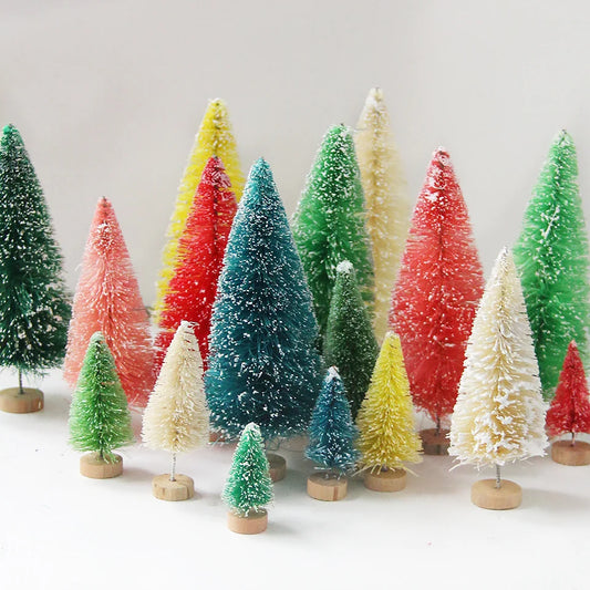 8PCS Artificial Mini Christmas Pine Tree Muliti Size Colorful Trees for Xmas Home Desktop Ornaments Noel Party Table Decoration