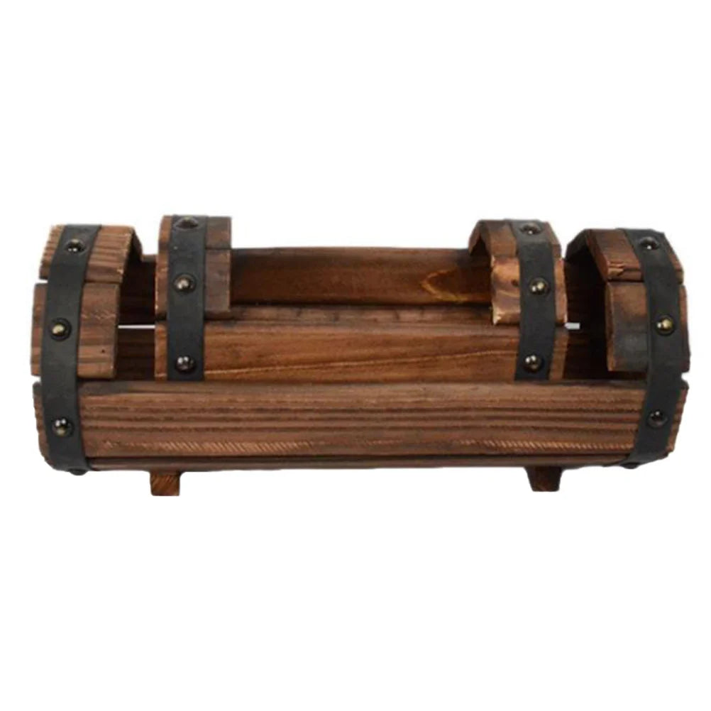 2Pcs Wood Flower Pot Set Half Barrel Planter Outdoor Decorative Barrel Gardening Supplies Natural Timber Plants Container Retro