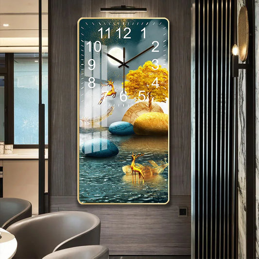 Large Modern Wall Clock with LCD Display Decorative Art Clock for Living Room Bedroom Office Hanging Timepiece