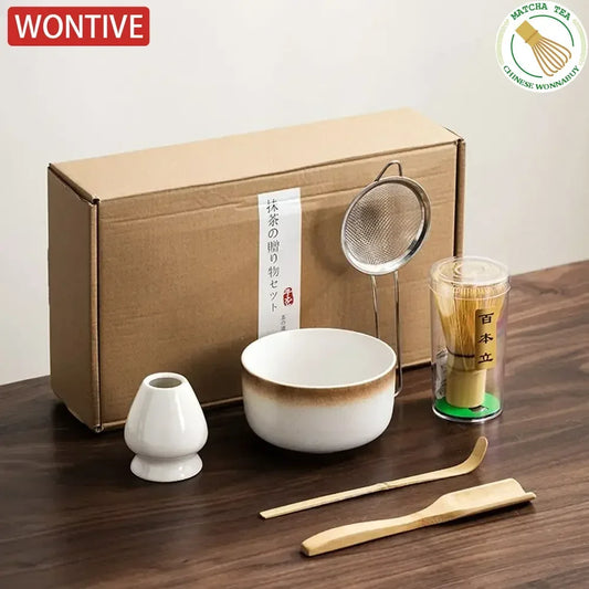 6Pcs 4Pcs Tea Whisk Brush Set Bamboo Matcha Whisk Scoop and Holder Matcha Bowl with Strainer Japanese Matcha Ceremony Accessory