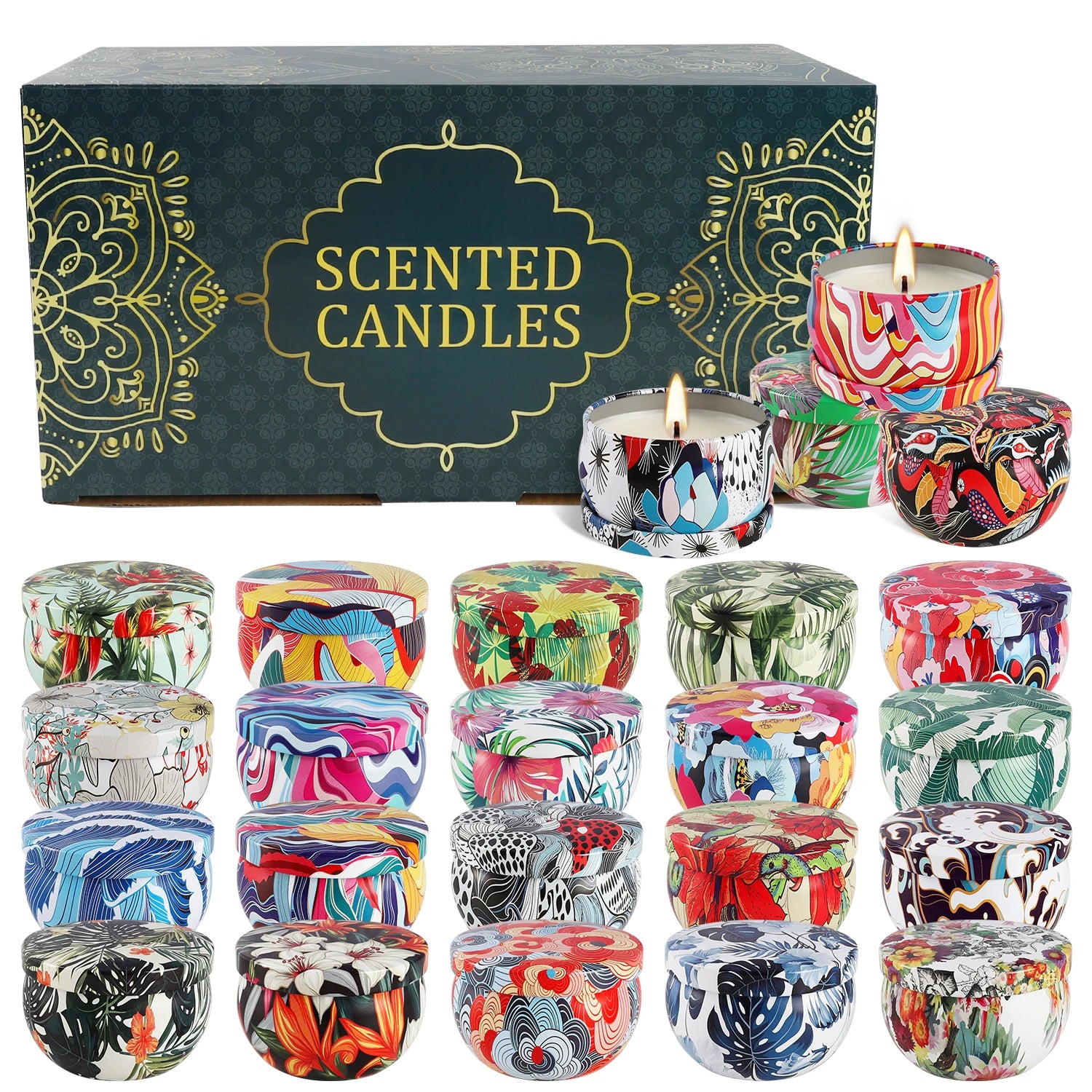 24 Pcs Tin Can Xiangyun Style Scented Candle, Natural Soy Wax Wax, Pollution-Free, with Fragrance, Suitable for Holiday or Birthday Gifts to Relatives and Friends.