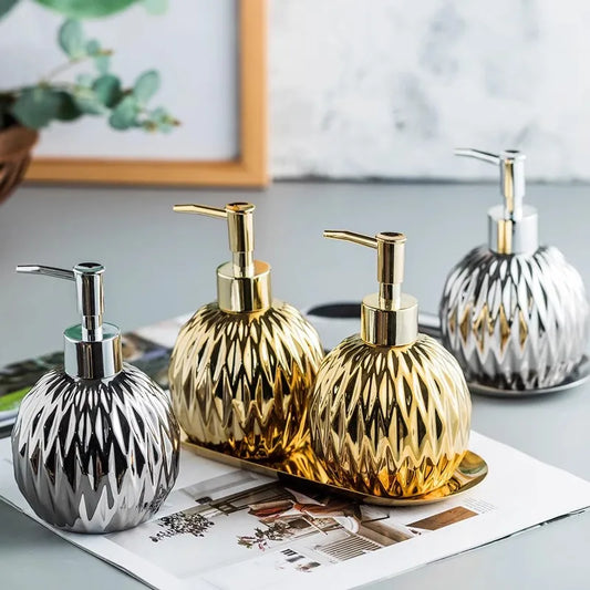 Gold Soap Dispenser Siver Bathroom Hand Liquid Soap Dispenser Ceramic Shampoo bottles 400 ML