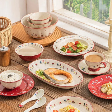 Pattern Soup Bowl Salad Bowl Dish Oval Plate Pastoral Style Dinnerware Table Decoration Kitchen Gadgets Ceramic Tableware