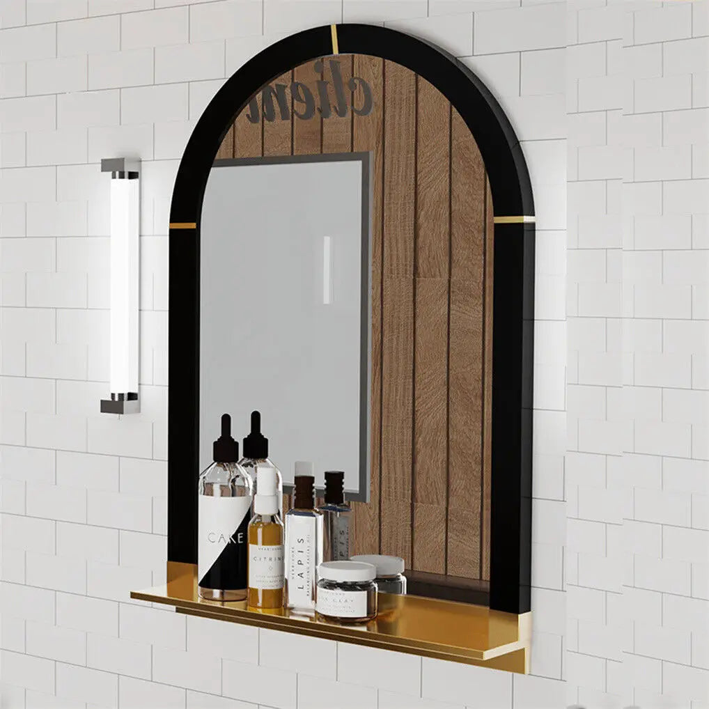 Large Decorative Wall Mirror Arch Vanity with Metal Floating Shelving Home Furnishing Art Deco for Livingroom Fireplace Home