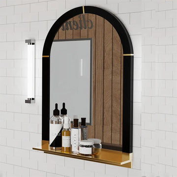 Large Decorative Wall Mirror Arch Vanity with Metal Floating Shelving Home Furnishing Art Deco for Livingroom Fireplace Home