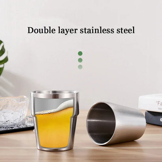 Glossy Surface Beer Mugs Double-Wall Stainless Steel Water Cup Coffee Tea Anti-scalding Party Mug Drinkware Customization Logo
