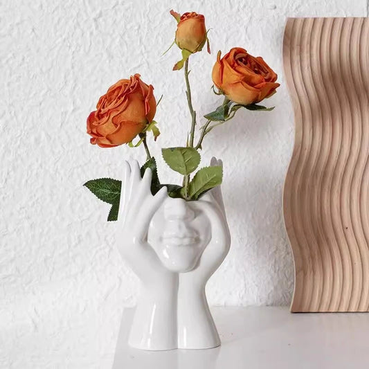 Female Form Vinyl Face Art Vase Dried Plants Vase Pen Holder Modern Flower Vases For Home Office Bookshelf Table Shelf Decor