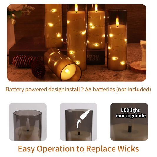 Set Of 5 Flameless LED Candles With Embedded Star String Lights Battery Operated Pillar Candles With Timer Remote For Home Decor