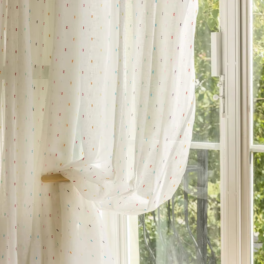 Custom Size Rainbow Dot White Sheer Curtains for Kids Living Room,Pastoral style Tulle Curtain for Bedroom Window Drapes Blinds