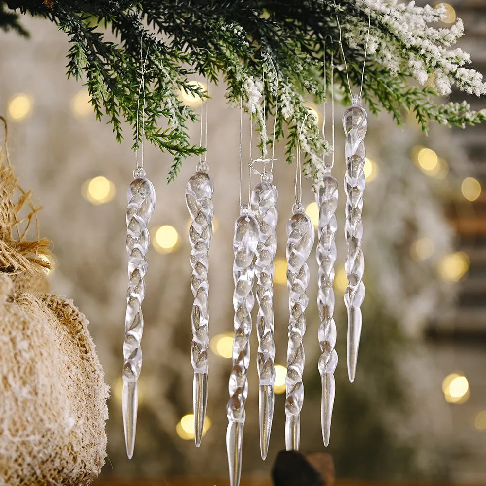 12pcs Elegant Spiral Acrylic Ice Bar Hanging Ornaments,Christmas Tree Decoration Pendant,Christmas,Wedding & All Occasions Decor