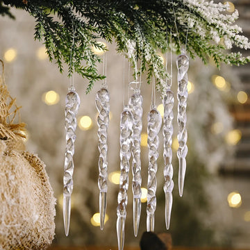 12pcs Elegant Spiral Acrylic Ice Bar Hanging Ornaments,Christmas Tree Decoration Pendant,Christmas,Wedding & All Occasions Decor