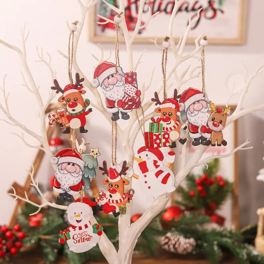 9Pcs Wooden Santa Claus Pendant Merry Christmas Decorations for Home Elk Snowman Ornaments Xmas Party Tree Decor